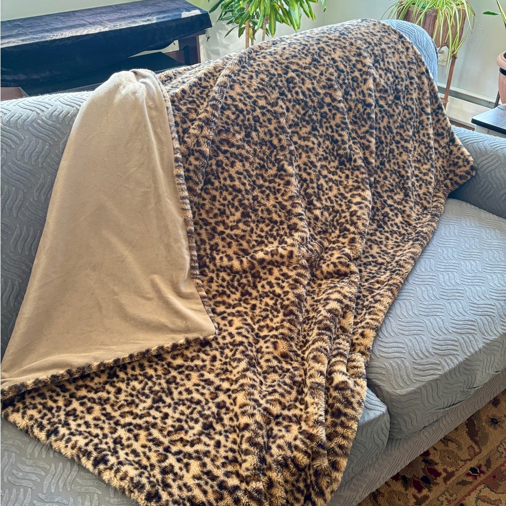 Leopard Print Faux Fur Throw Blanket 48x60